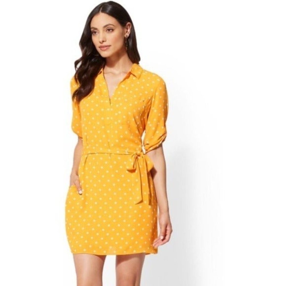 NEW YORK & COMPANY | Yellow Polka Dot Shirt Dress